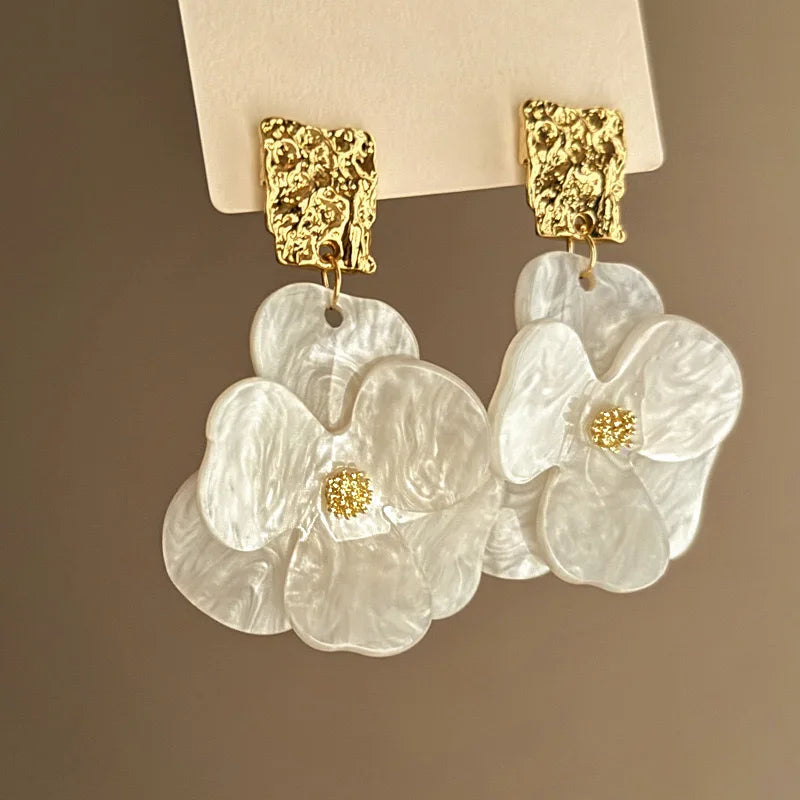 Vintage Acrylic Flower Petal Pendant Earrings For Women