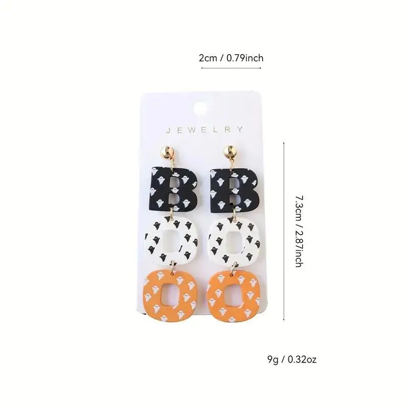 Creative Ghost Print BOO Halloween Acrylic Dangle Earrings for Women