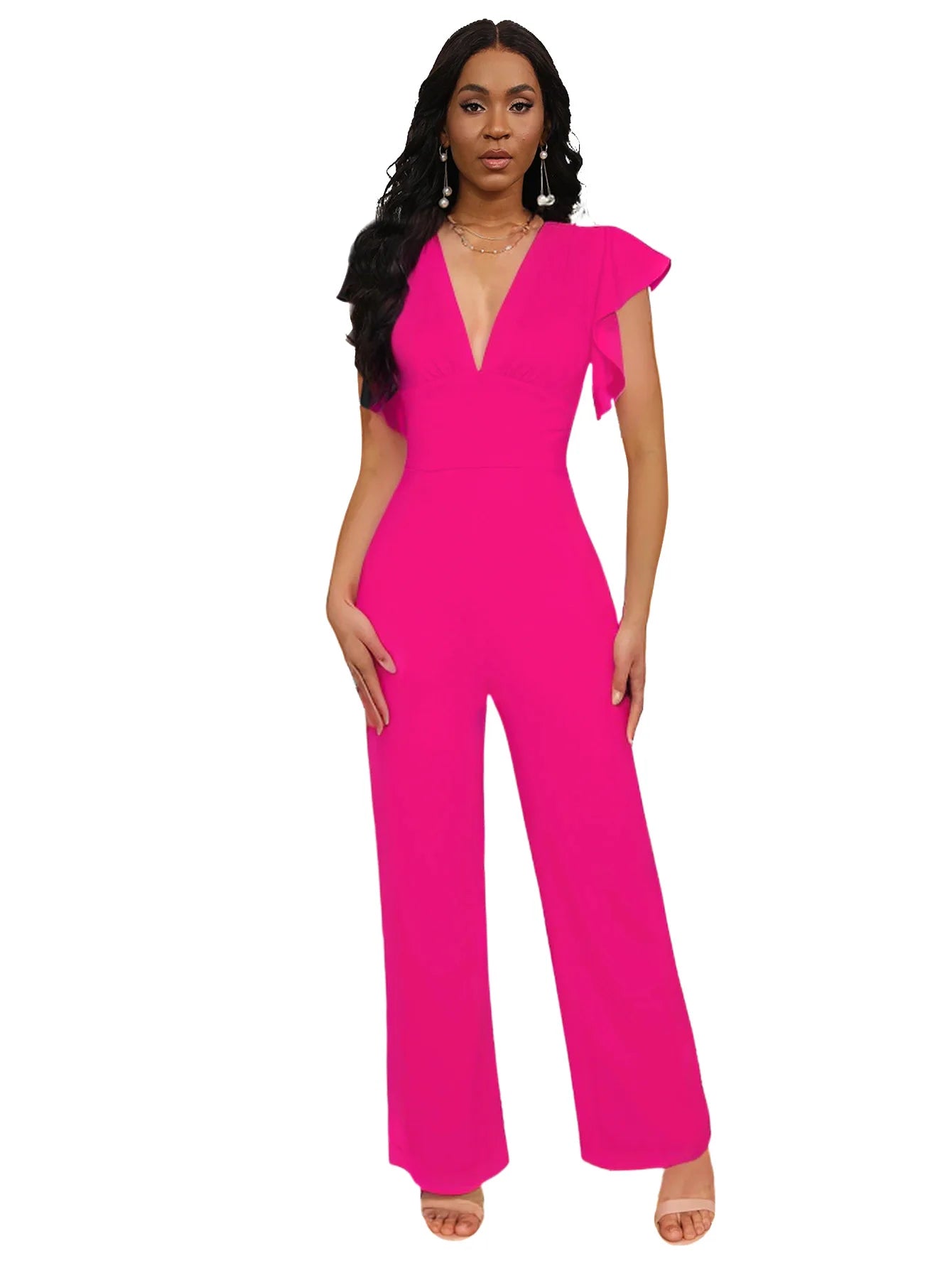 solid color dark V-neck women's jumpsuit