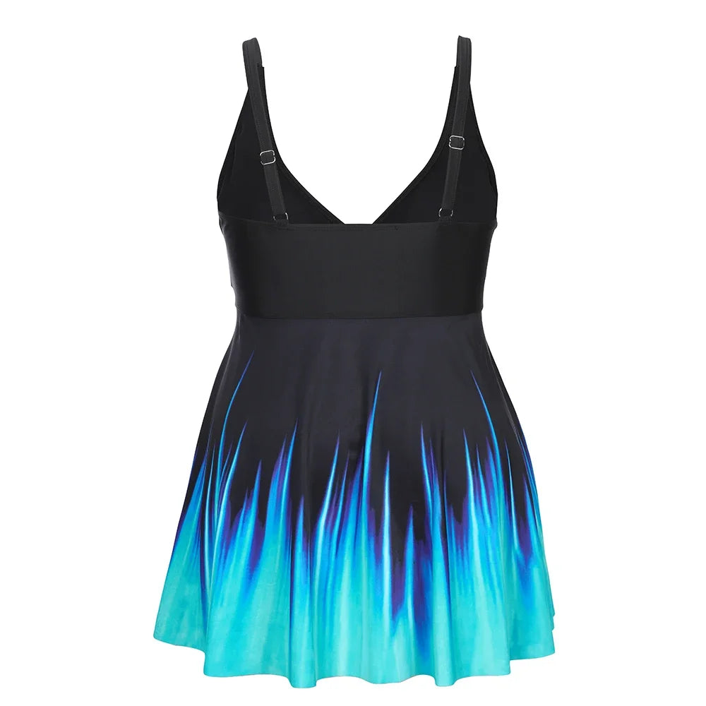 Plus Size Women's Printed Strappy Padded Swimdress + Hot Shorts Sets