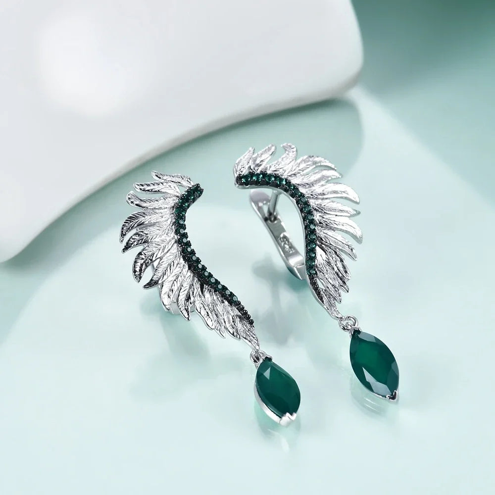 Women's Angel Wings Feather Sterling Silver Earrings