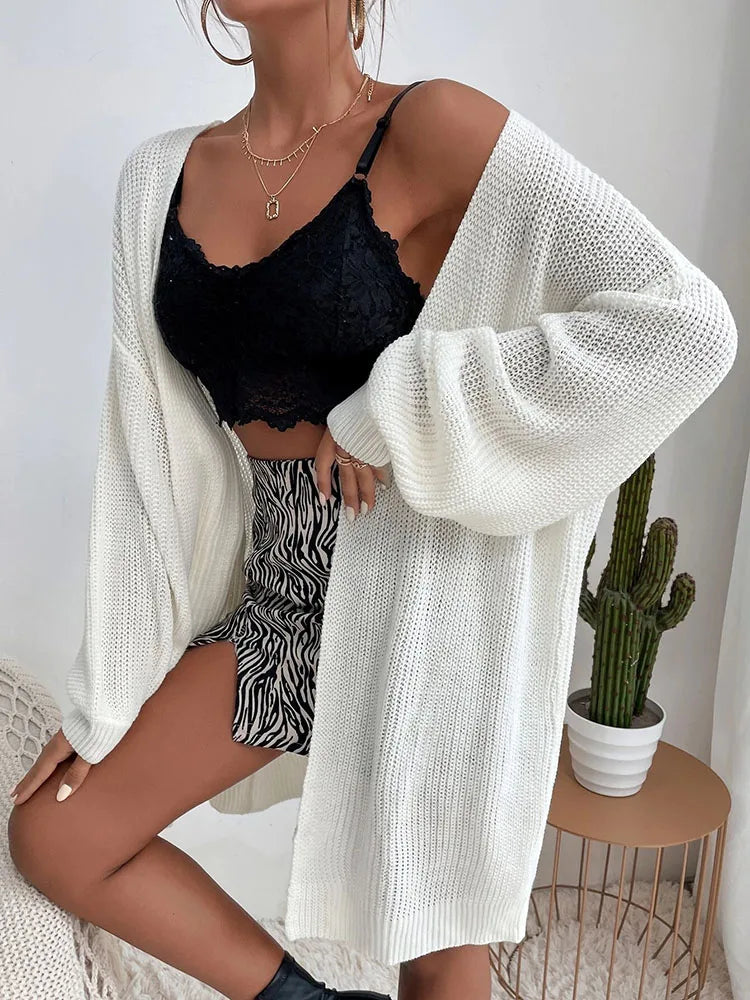 Women's Solid Color Medium to Long Length Cardigan Knit Sweater
