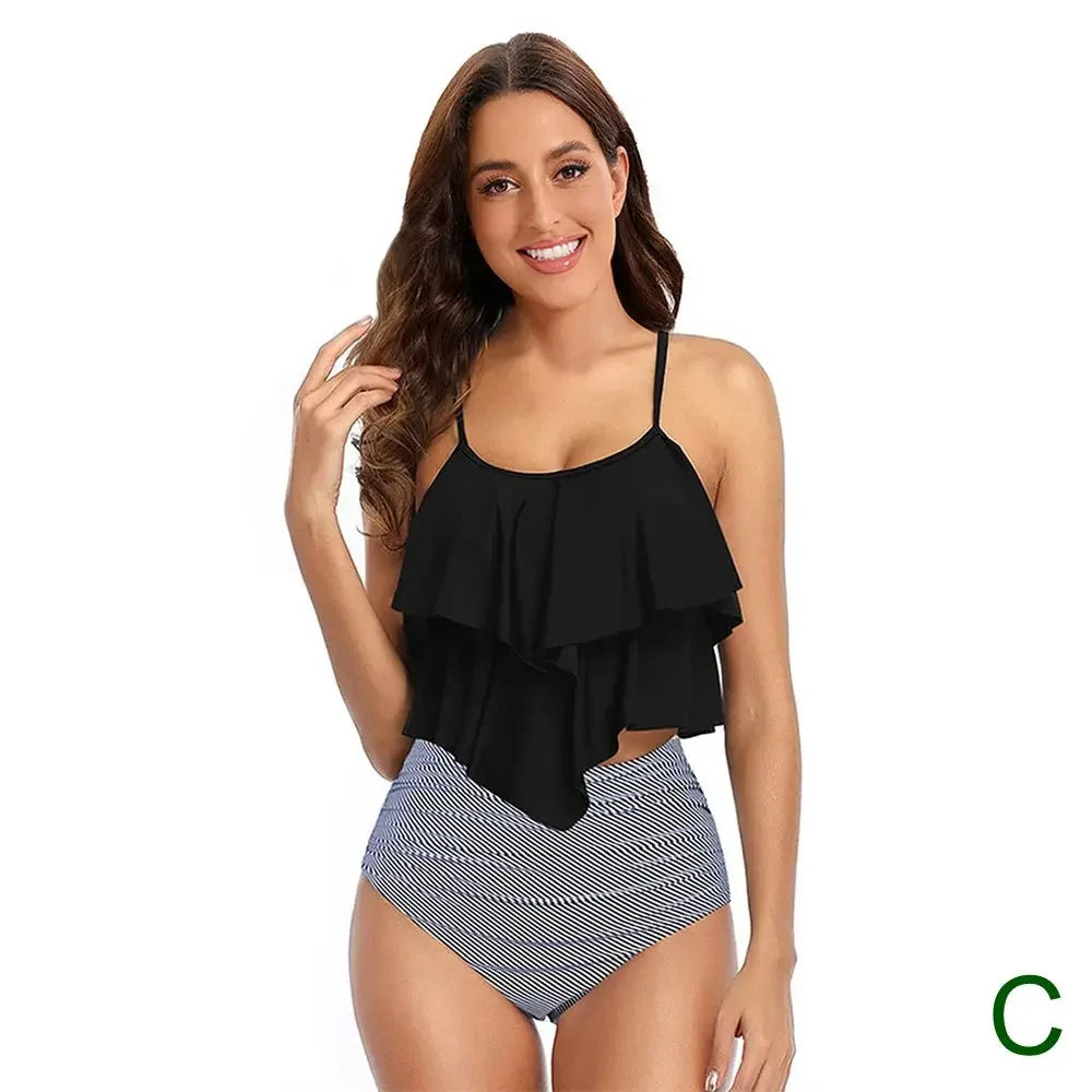 Women's Ruffled Tankini High Waisted Set