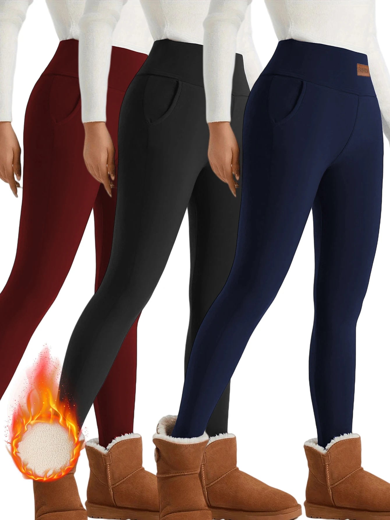 【3 Pack Winter Warm Pants】Fleece Lined High Waist Leggings for Women