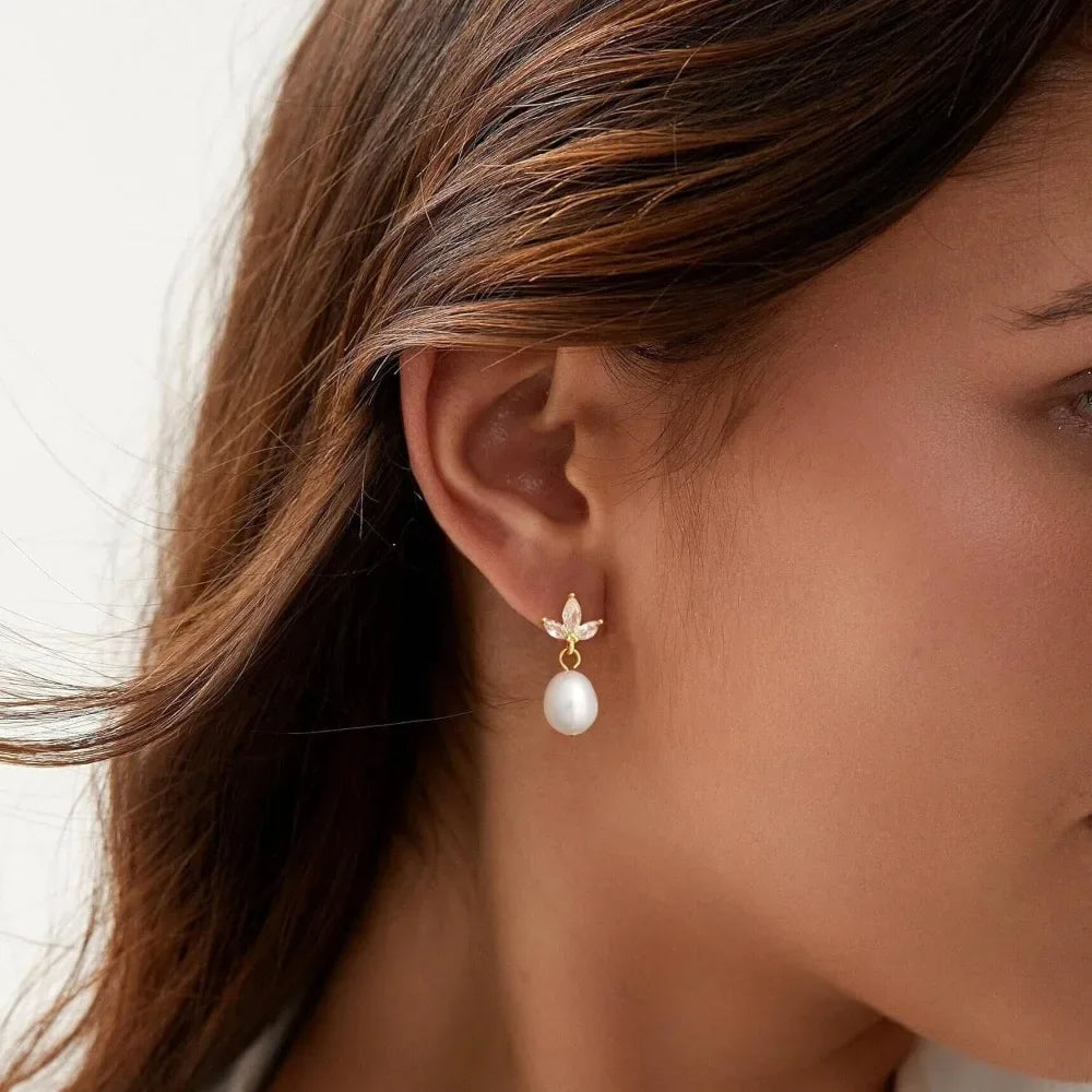 Dainty Gold Pearl Earrings for Women