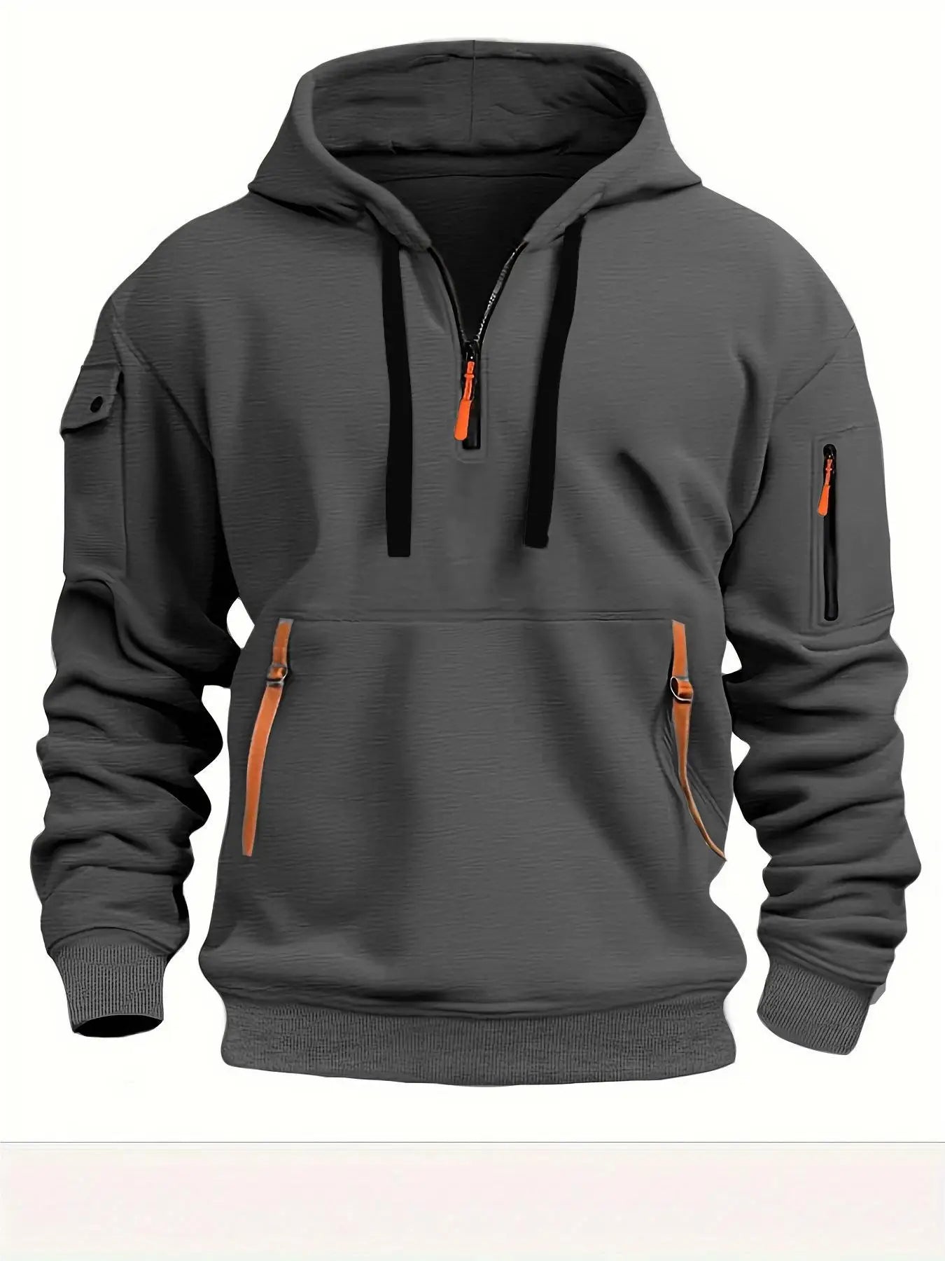 Men's Multi Pocket Zipper Fleece Hooded Sweatshirt