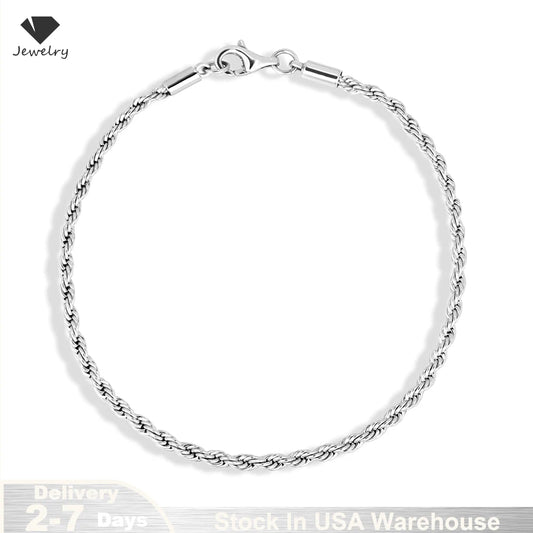 Sterling Silver Braided Rope Ankle Bracelets for Men and Women