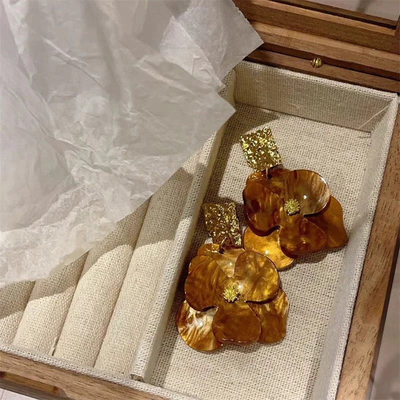 Vintage Acrylic Flower Petal Pendant Earrings For Women