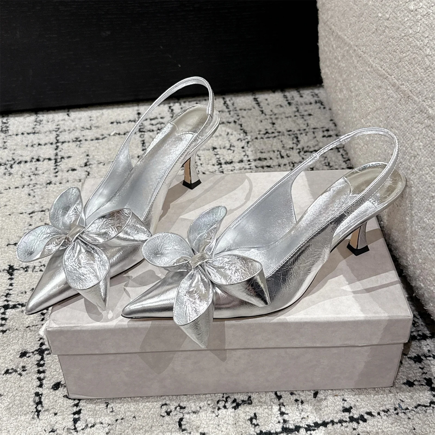 Concise Mules Shoes Genuine Leather Pointed-toe Flat Heel Sandals