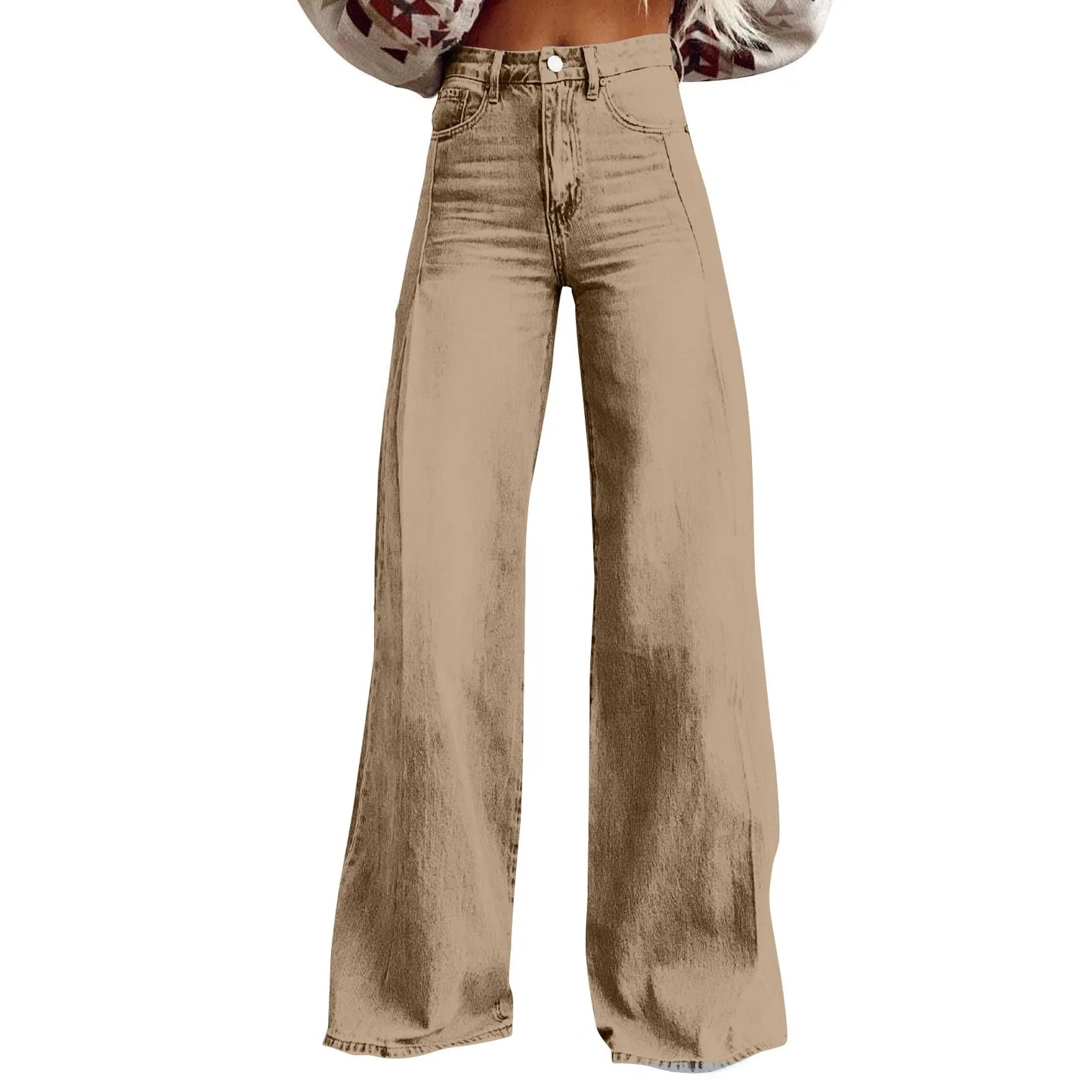 Women's Vintage Jeans Irregular High Waist Slimming Wide Leg