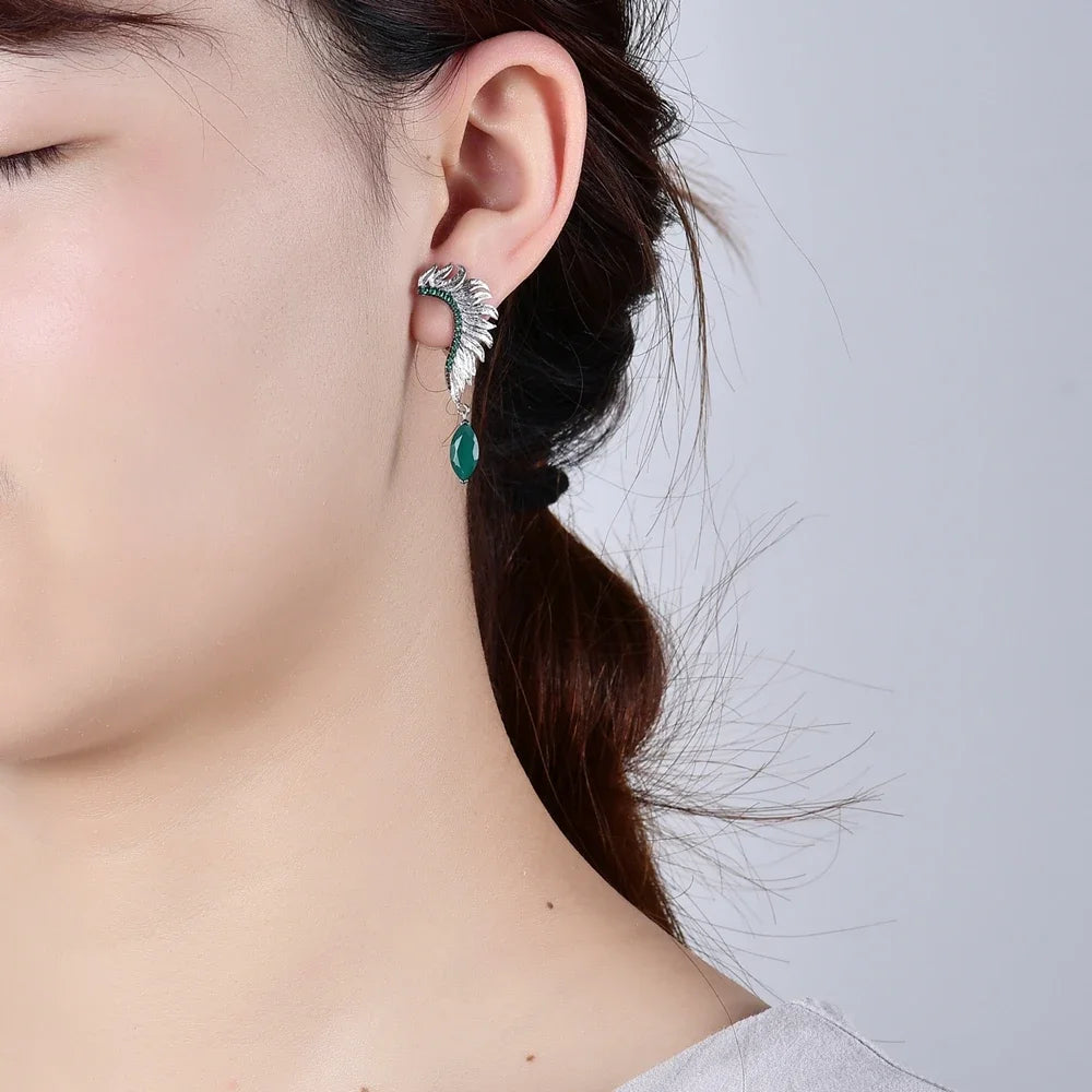 Women's Angel Wings Feather Sterling Silver Earrings