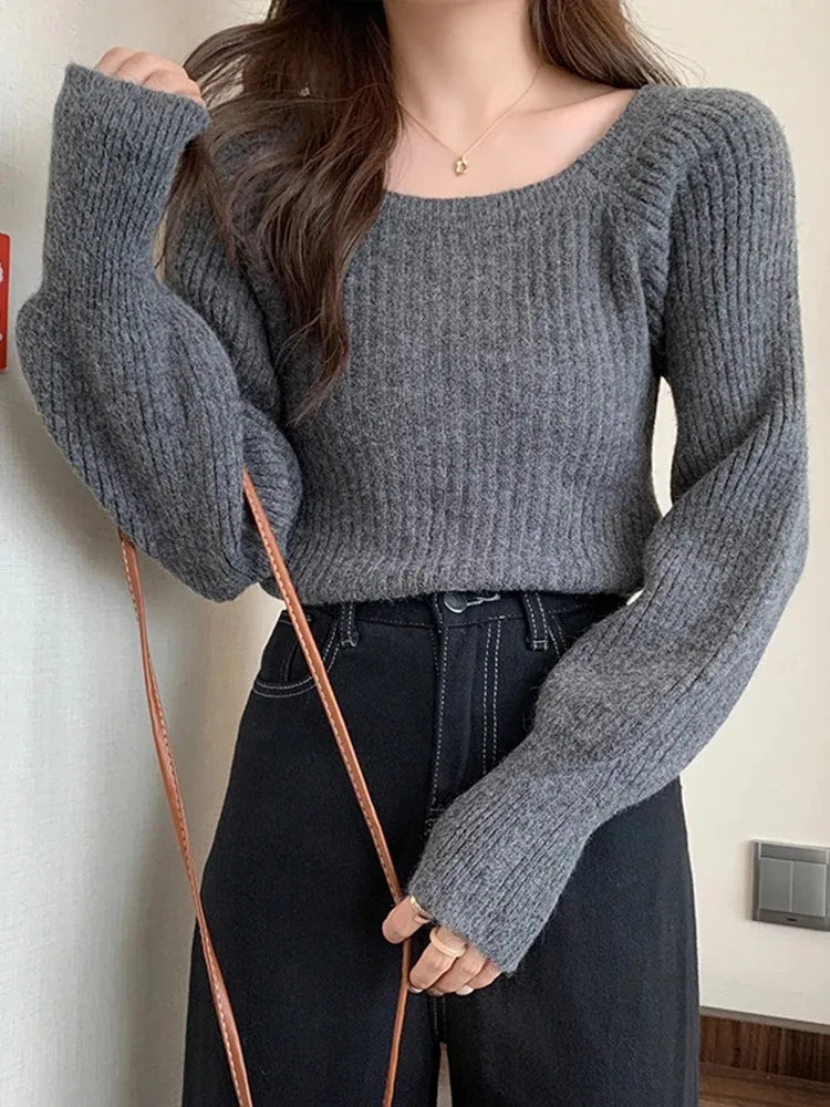 Women's Loose  Casual Soft Long Puff Sleeve Pullovers Sweater