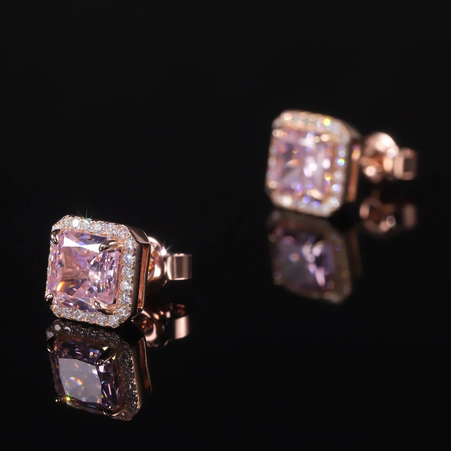 Women's Sterling Silver Pink Halo Earrings
