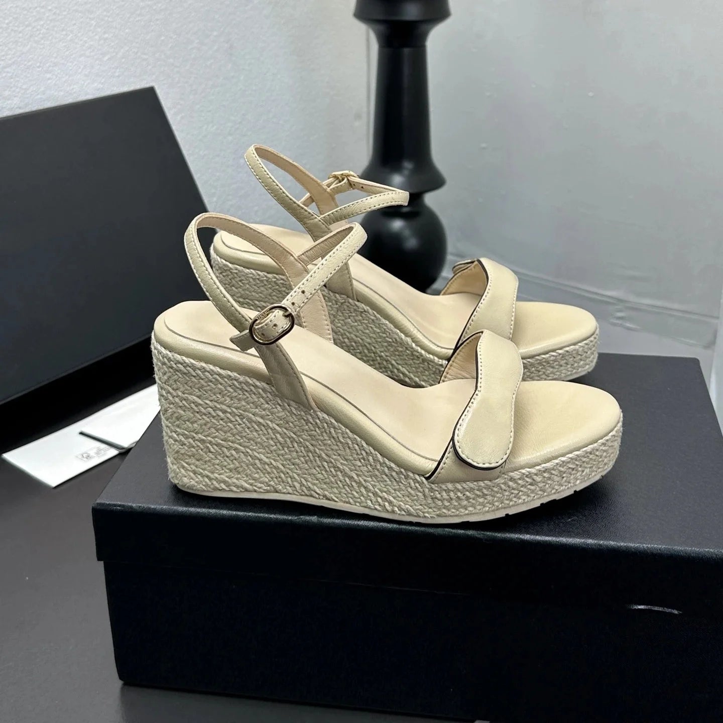Women Genuine Leather Sandals High Heels Wedges