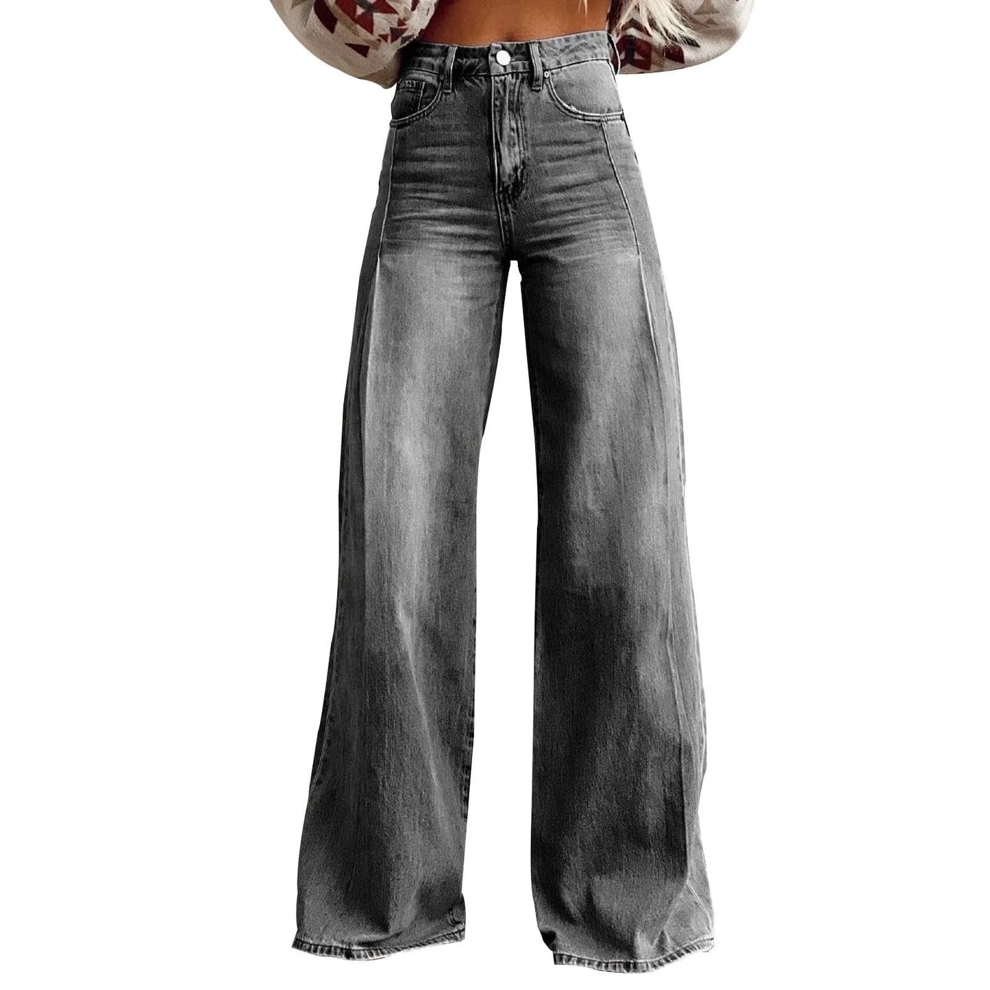 Women's Vintage Jeans Irregular High Waist Slimming Wide Leg