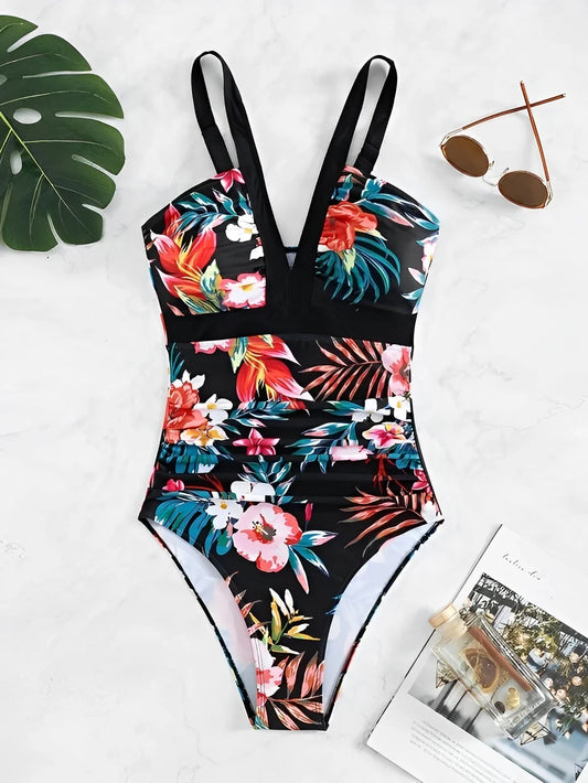 Women's One Piece Printed Floral Strappy Swimsuit