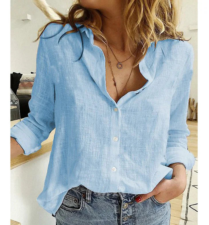 Women Casual Long Sleeve Cotton Linen Loose Shirt