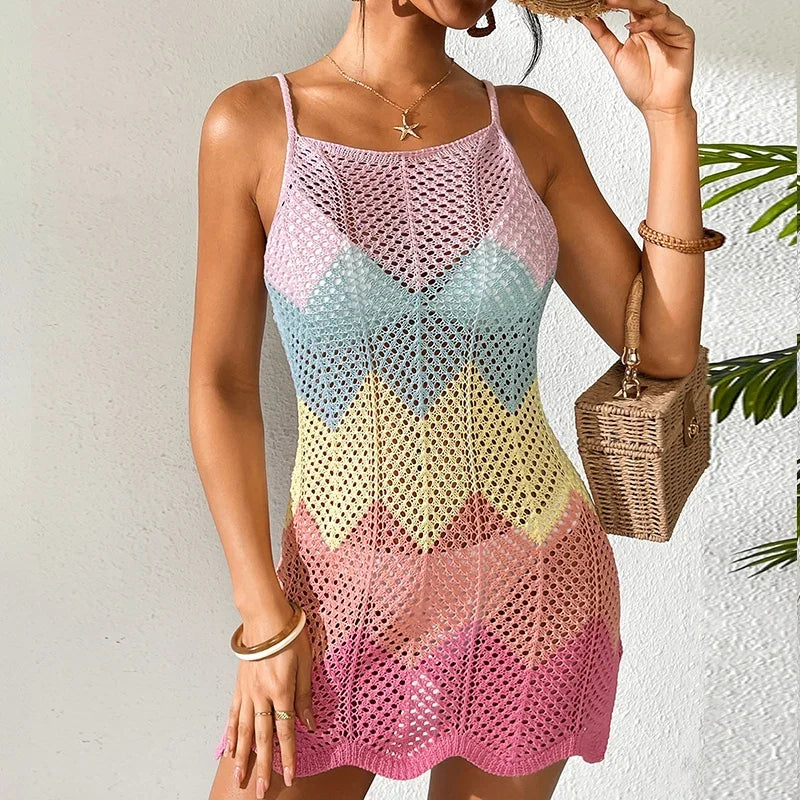 Multicolor Slip Dress Women's Beach Cover Up