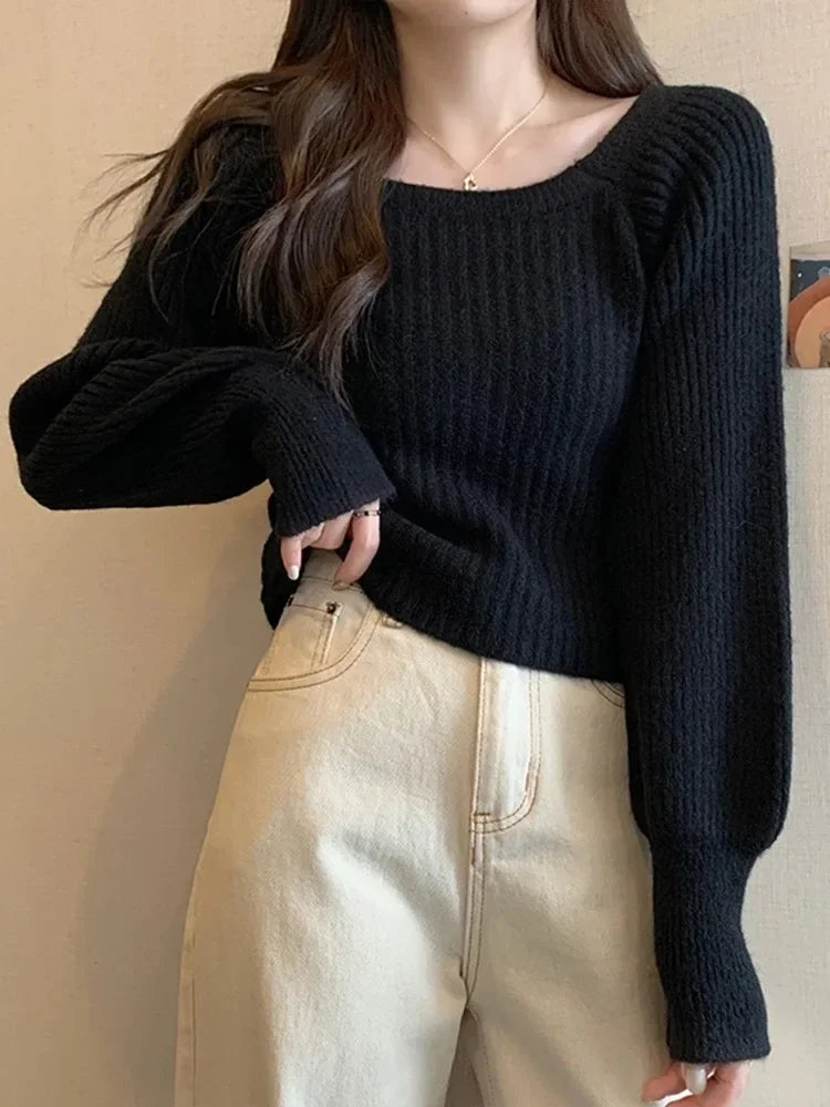 Women's Loose  Casual Soft Long Puff Sleeve Pullovers Sweater