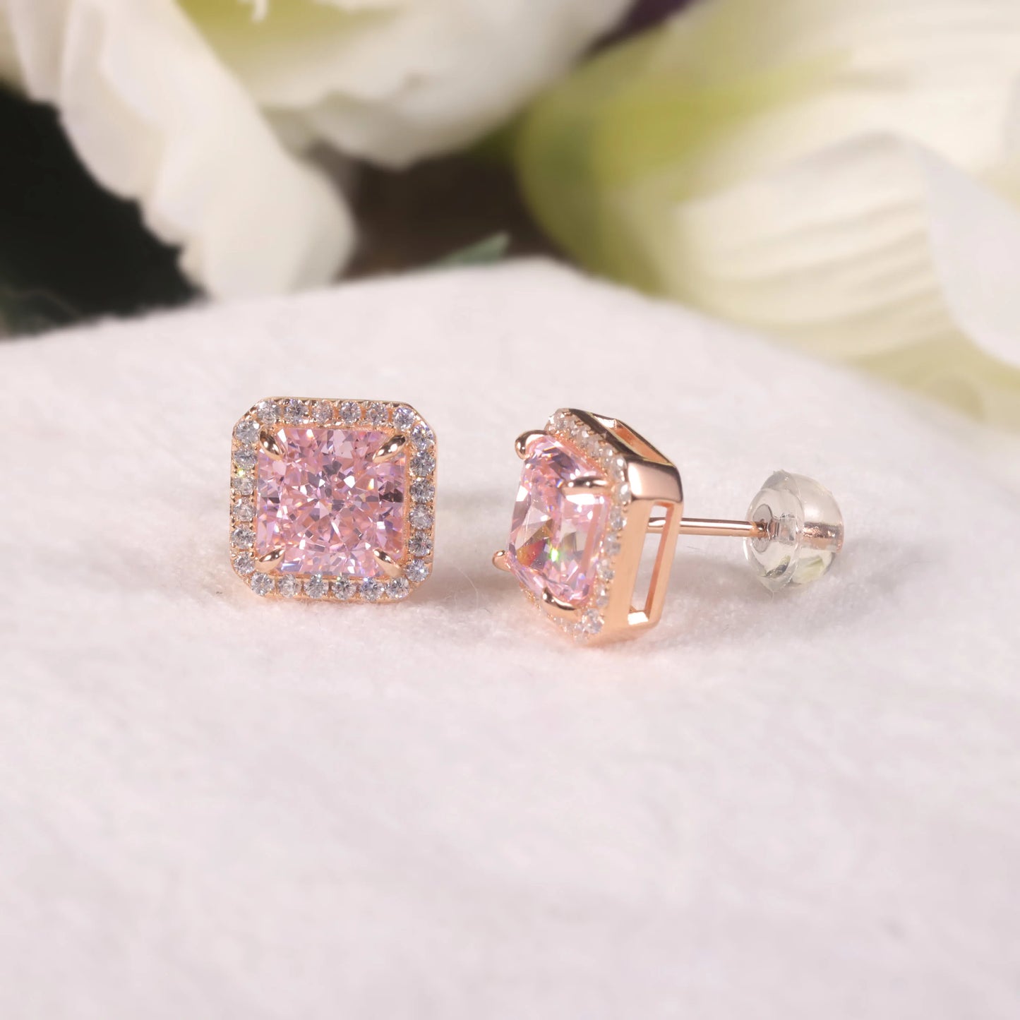Women's Sterling Silver Pink Halo Earrings