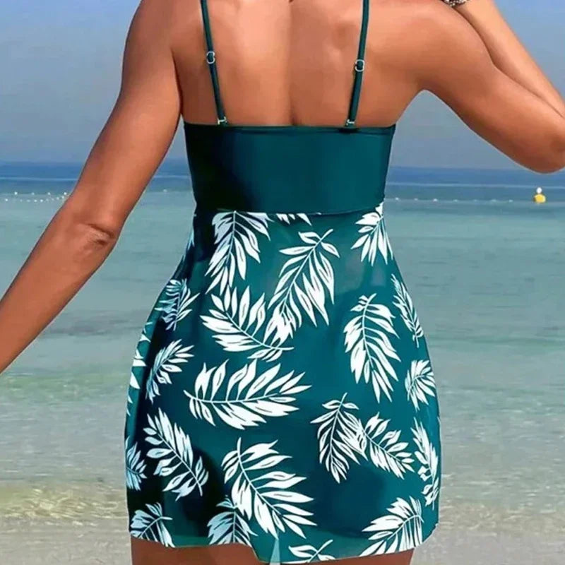 Women's High-waisted Mesh Print Swimsuit