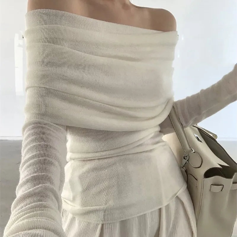 Women's Sexy Long Sleeve Off-shoulder Sweater