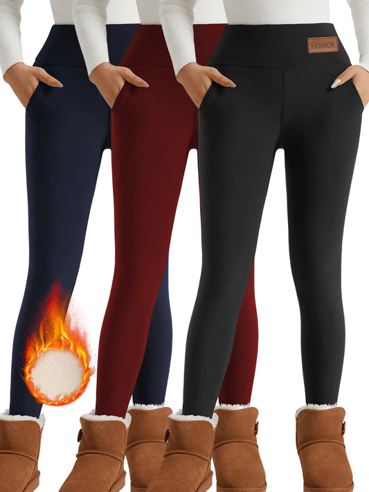 【3 Pack Winter Warm Pants】Fleece Lined High Waist Leggings for Women