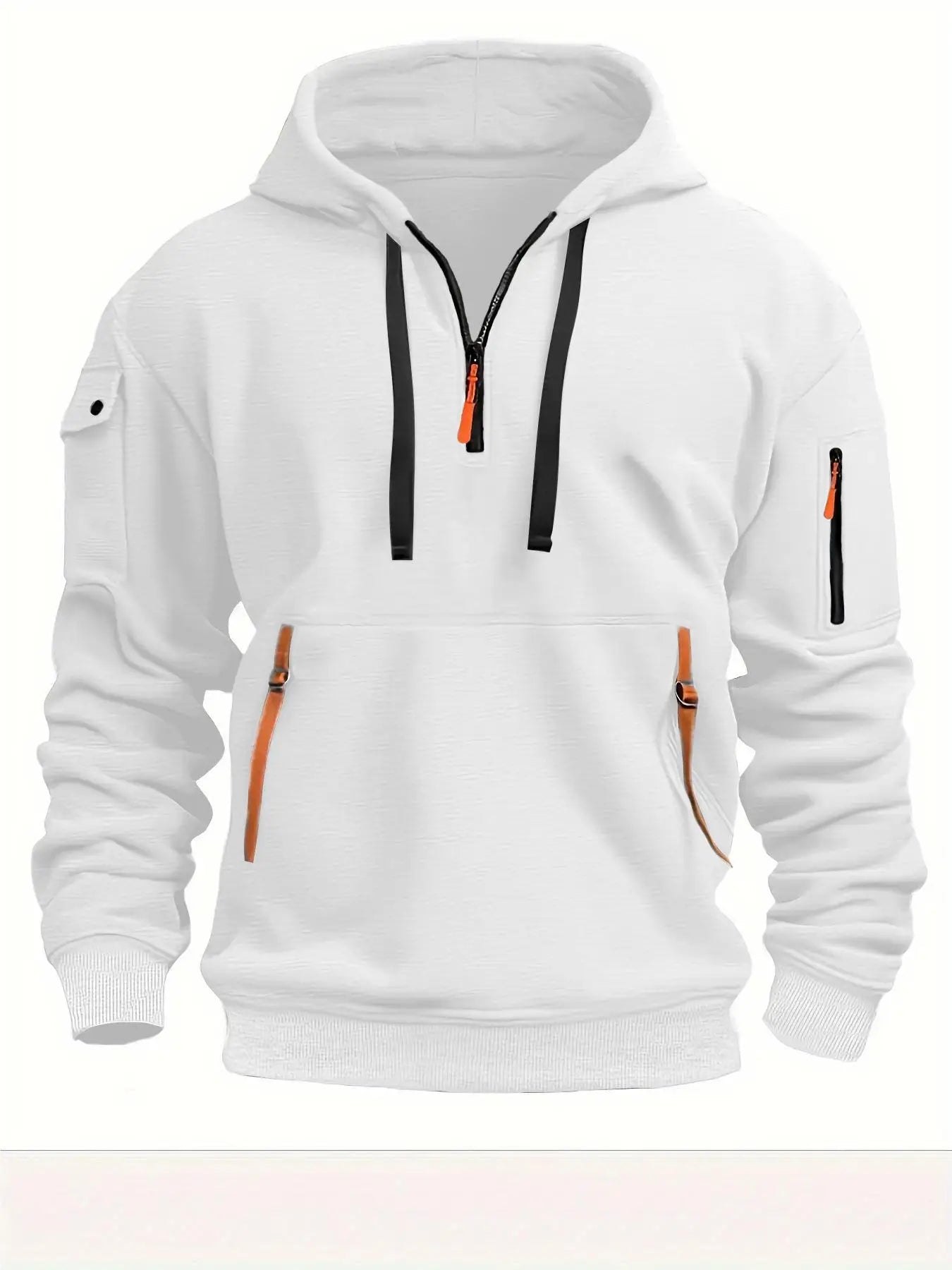 Men's Multi Pocket Zipper Fleece Hooded Sweatshirt
