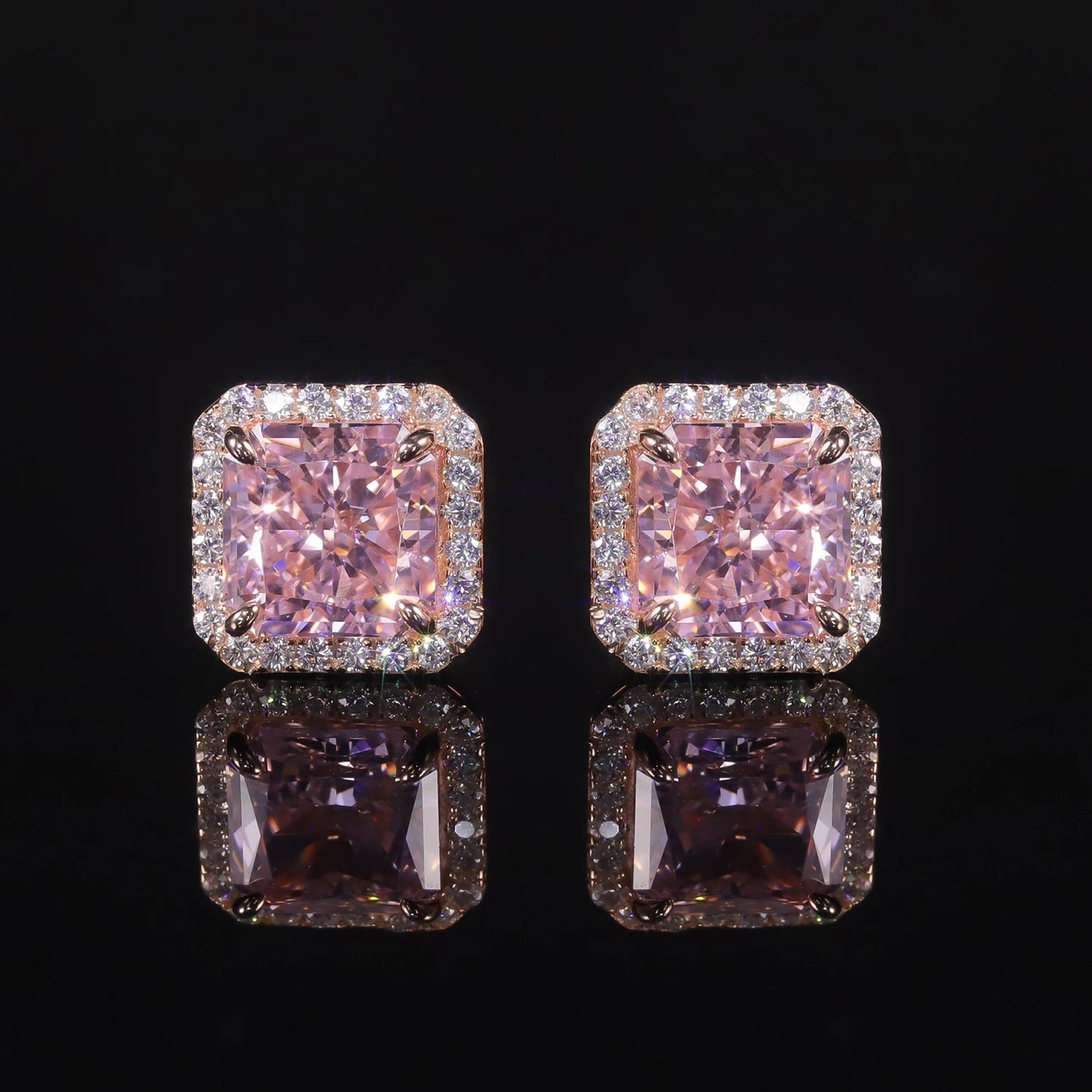 Women's Sterling Silver Pink Halo Earrings