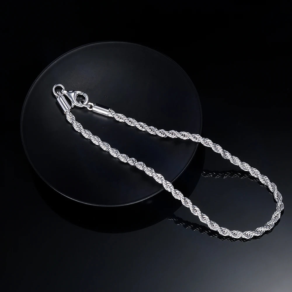 Sterling Silver Braided Rope Ankle Bracelets for Men and Women