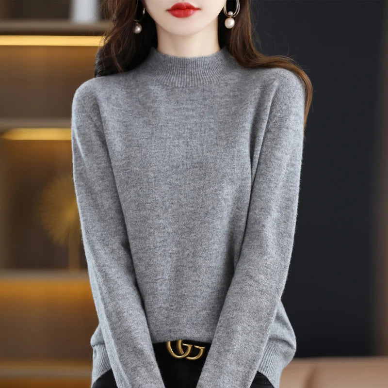 Women's Casual 100% Pure Wool Half-neck Pullover Cashmere Sweater
