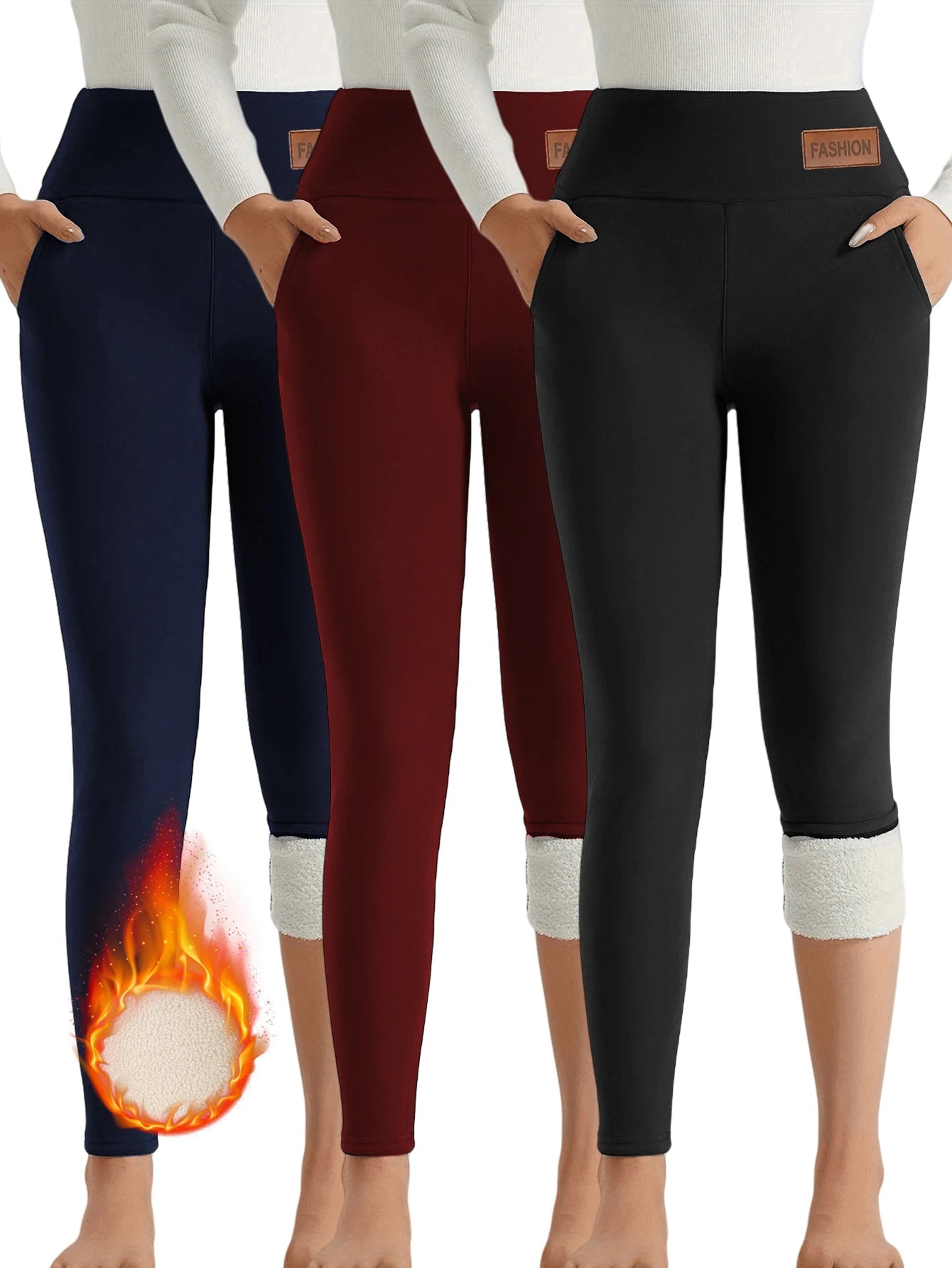 【3 Pack Winter Warm Pants】Fleece Lined High Waist Leggings for Women