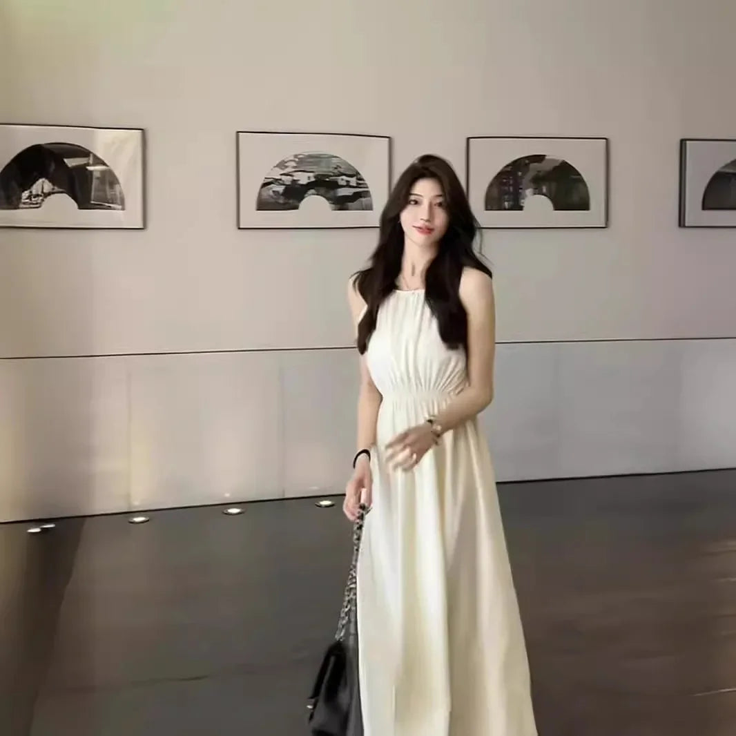 Women's Elegant Halter Neck Off-The-Shoulder Hollow Waist Fitted Tank Dress
