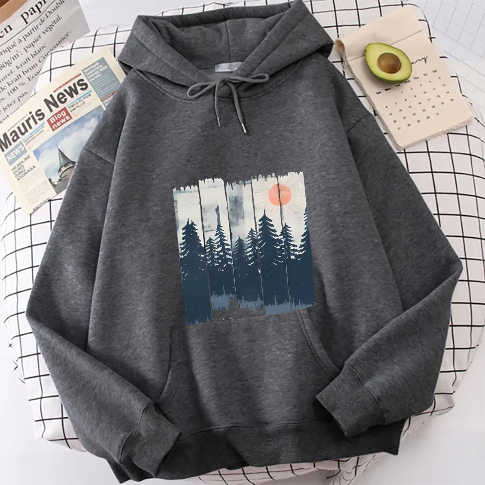 Forest Sunset Landscape Black Hoodie