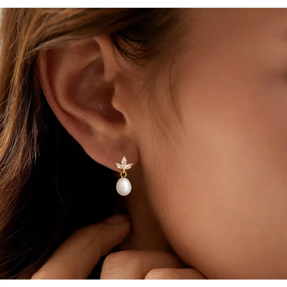 Dainty Gold Pearl Earrings for Women