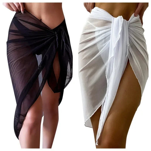 Summer Beach Sheer Wrap Knot Waist Swimsuit Cover Up Skirt
