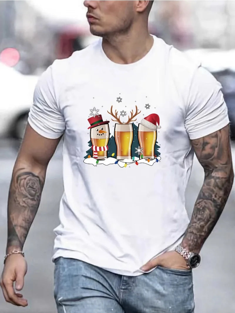 Men's Beer and Deer antler Christmas T-shirt
