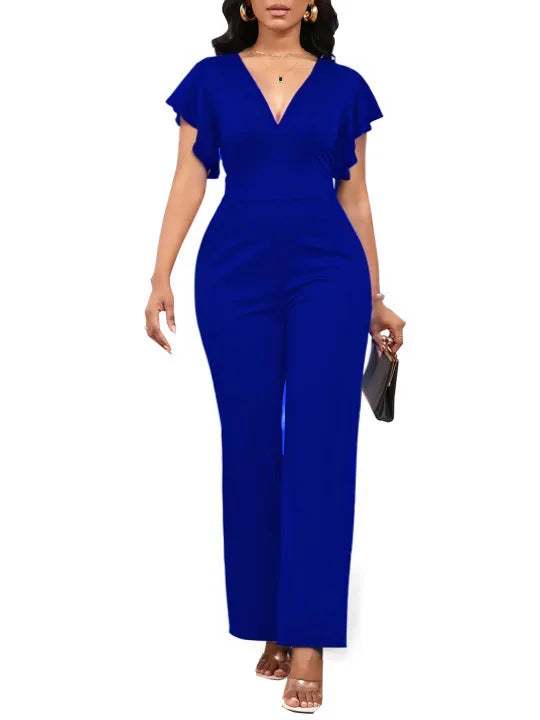 solid color dark V-neck women's jumpsuit