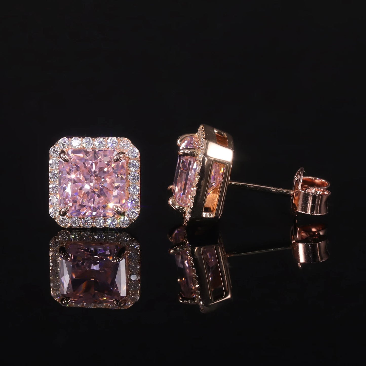 Women's Sterling Silver Pink Halo Earrings