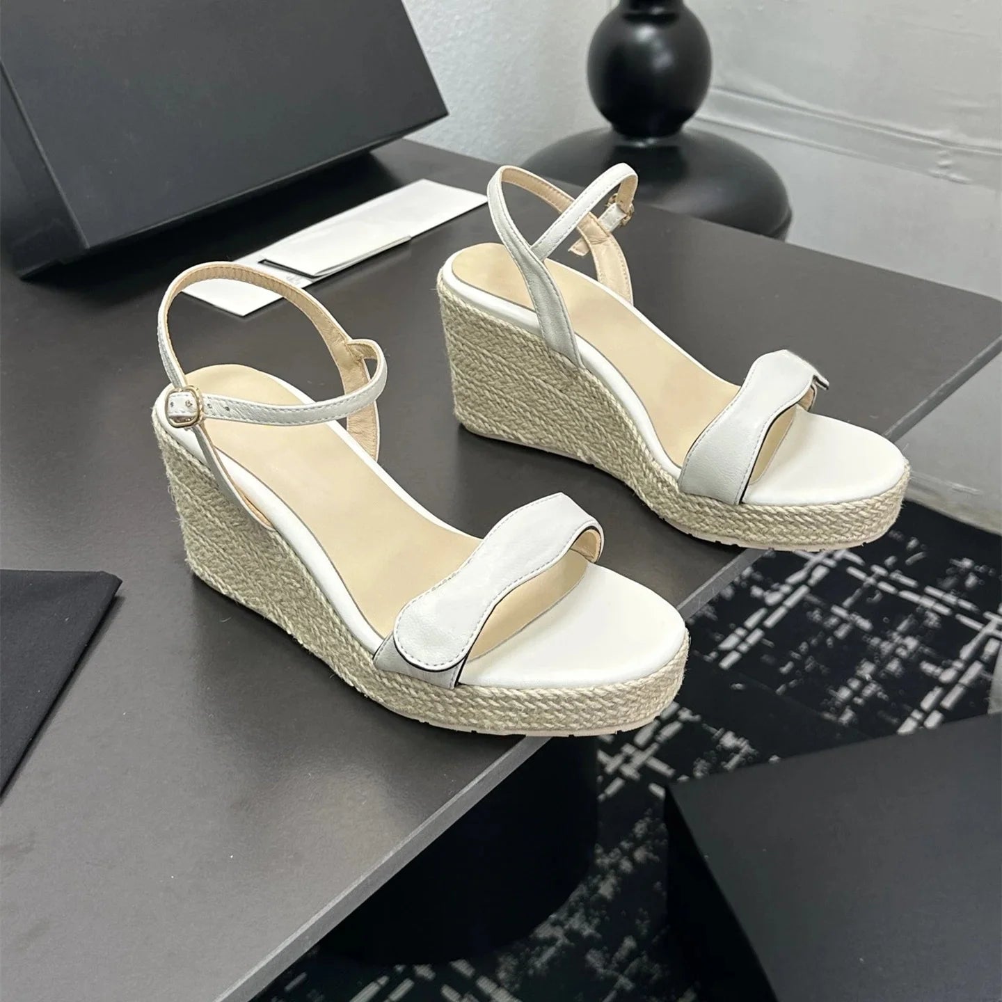 Women Genuine Leather Sandals High Heels Wedges