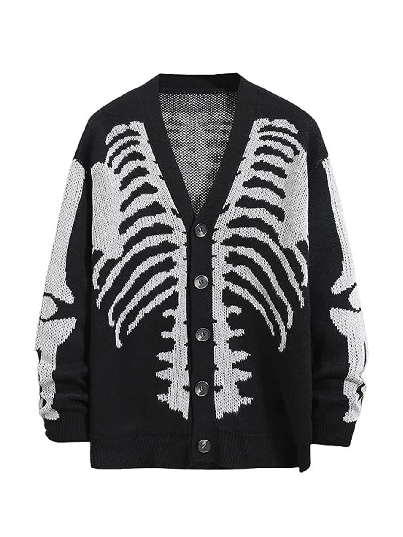 Unisex Skeleton Pattern Cardigan with V Neck for Halloween