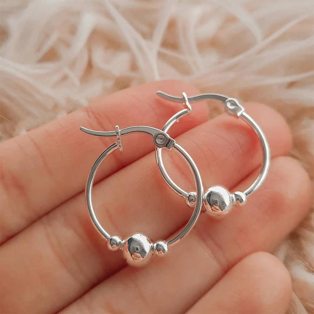 Women's Bead Ball Hoop Earrings