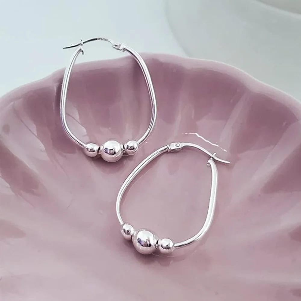 Women's Bead Ball Hoop Earrings