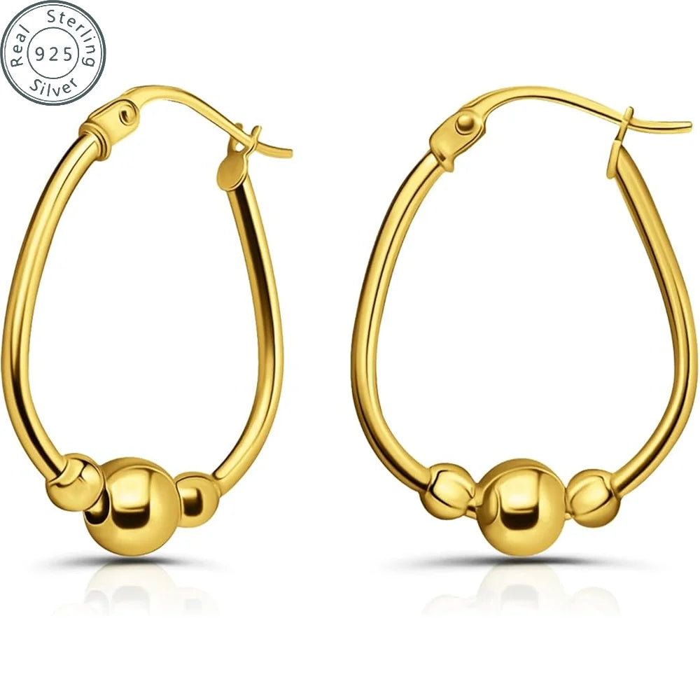 Women's Bead Ball Hoop Earrings