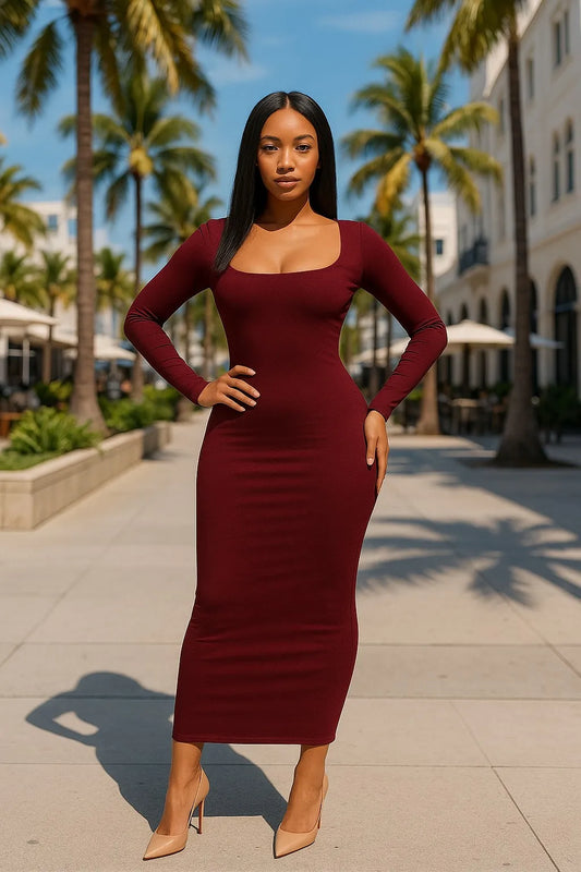 Chic Basic Minimalist Scoop Neck Ankle-Length Knit Long Dress