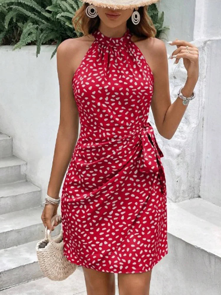 Women's Halter Polka Dot Mini Dress