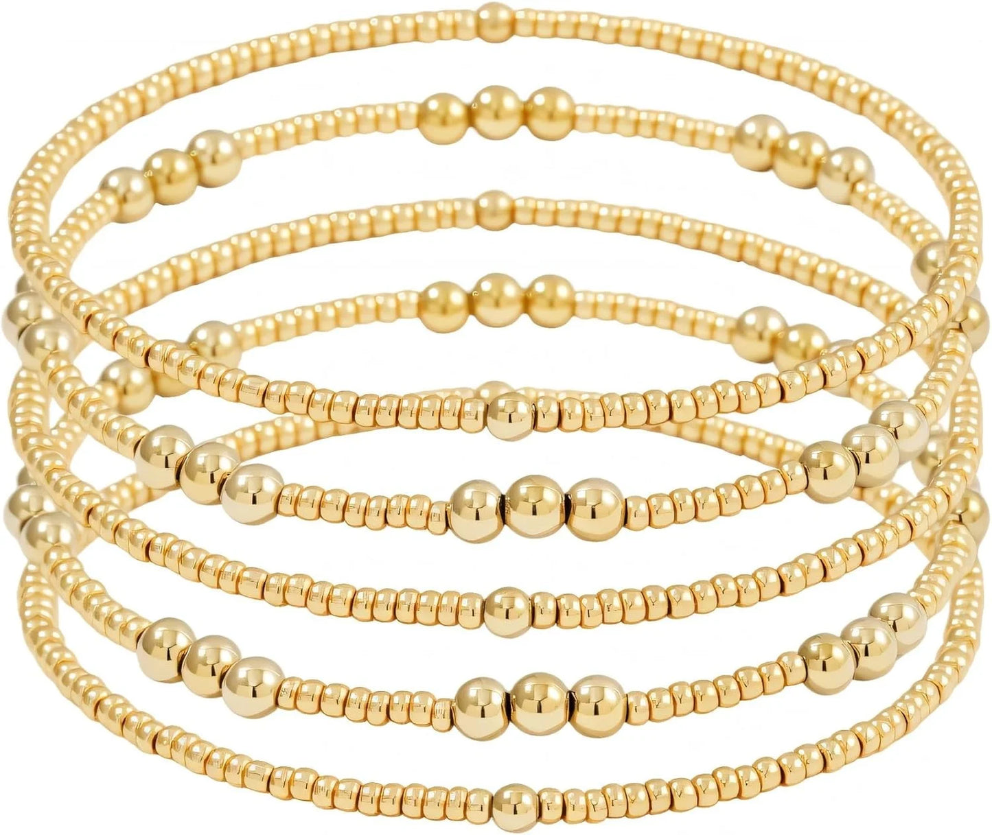 Dainty Gold Pearl Crystal Beaded Bracelets Set for Women