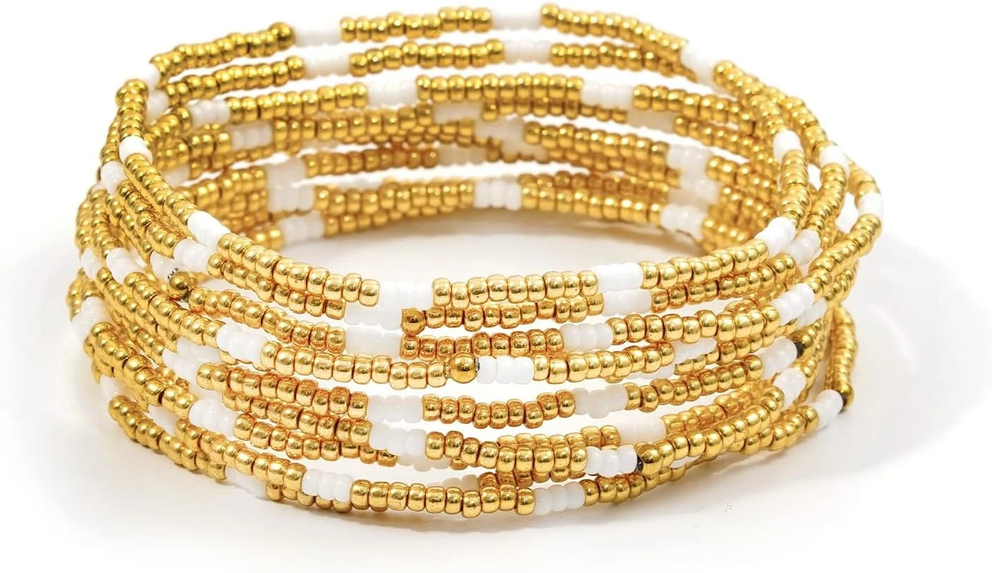 Dainty Gold Pearl Crystal Beaded Bracelets Set for Women