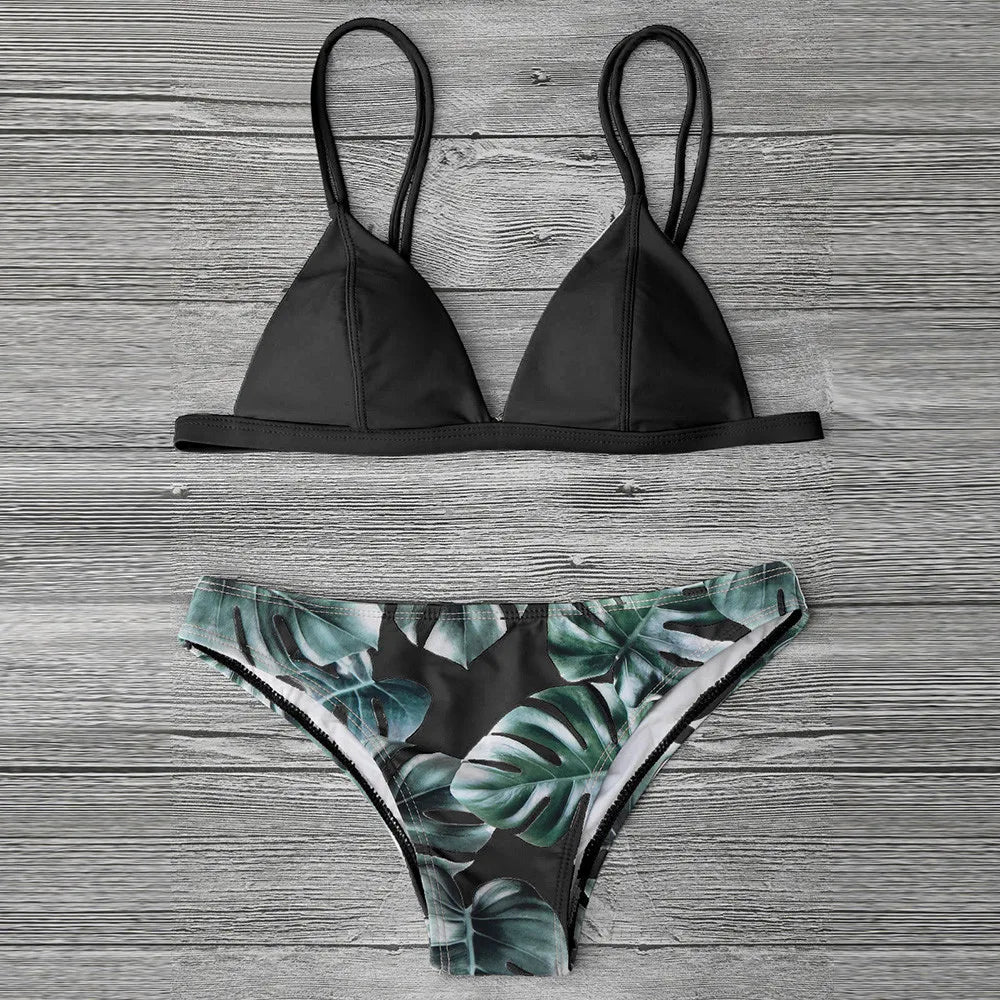 Women's Leaves Print Bikinis Set