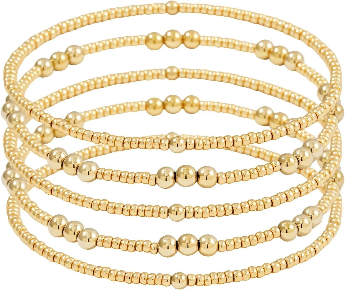 Dainty Gold Pearl Crystal Beaded Bracelets Set for Women